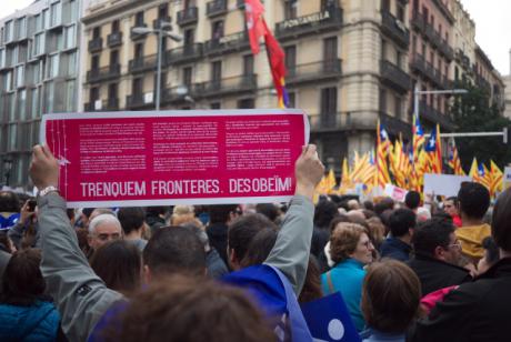 Demo am 18. Februar 2017 in Barcelona für die Rechte von Migrant*innen. Bertie Russell CC BY-NC-SA