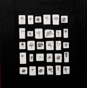© Vassiliki Koukou, Briefe von Rosa, 2018. Holz, Stoff,
Papier, Tusche, 100 x 150 cm